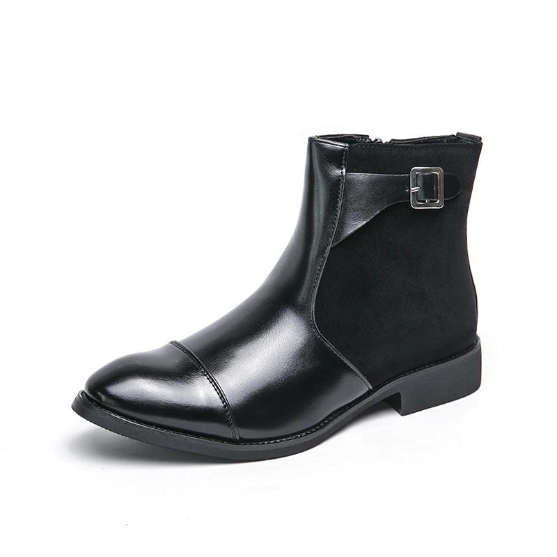 New Fashion Genuine Leather Chelsea Boots Handmade Man Pointed Dress Boots Slip On Mens Casual Shoes Side Zipper Men Ankle Boots