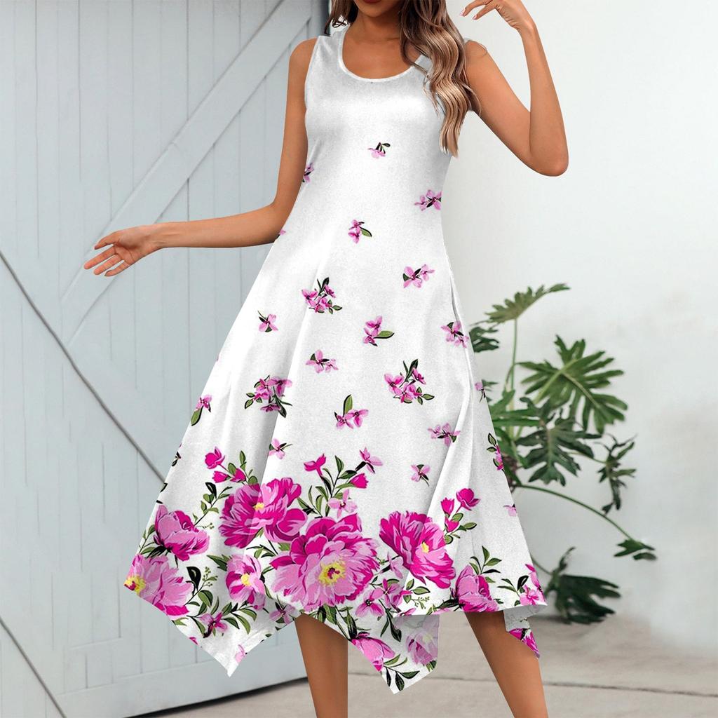 Женское повседневное модное платье без рукавов с круглым вырезом и нерегулярным подолом