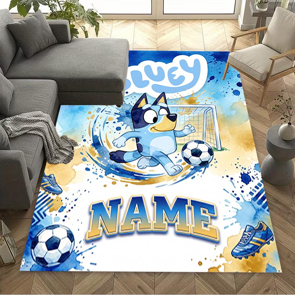 Soccer Fun Bluey Customize Text Floor Mat Perfect for Bedrooms Dormitory Kitchen Hallway Anti-slip Rug Decorate Offices Best for Christmas