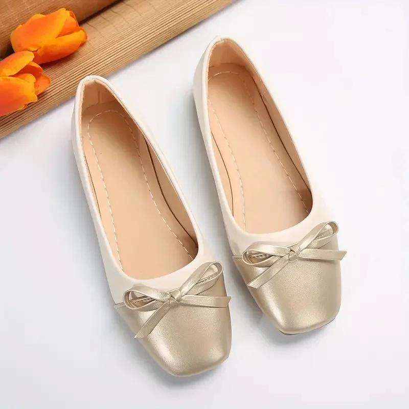 Women Bowtie Flat Shoes Ballerinas Square Toe Slip On Shoes for Women Ballet Flats Lazy Loafers Casual Comfort Sneakers Women