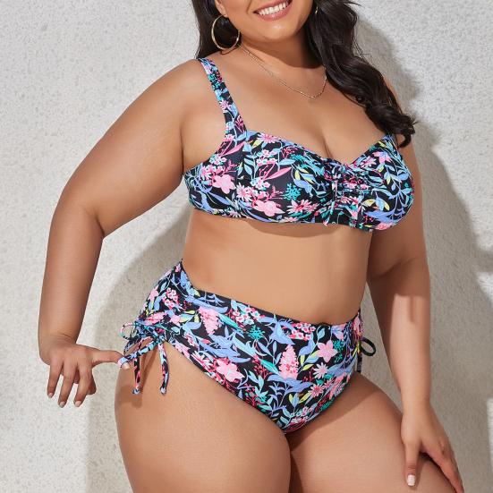 2 шт./компл. женское бикини с цветочным принтом, регулируемые бретельки, плюс размер, купальник с высокой талией и разрезом
