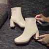 2024 Осень и Зима Новые Ботинки в Британском Стиле с Квадратным Носком Модные на Толстом Каблуке с Женской Задней Молнией