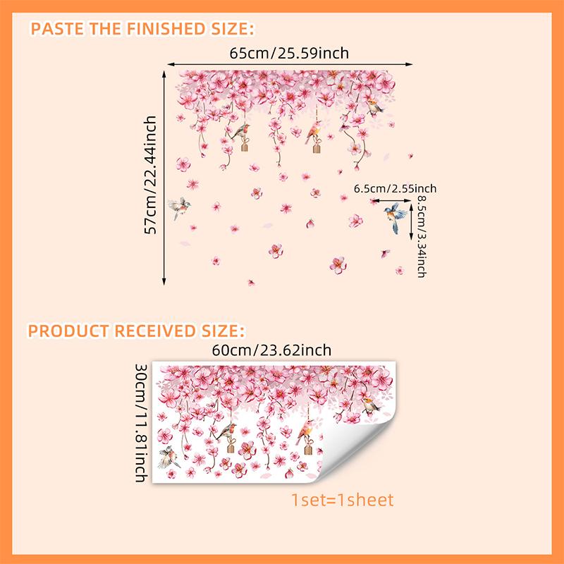 Розовые цветы лоза птицы наклейки на окно многоразовая фреска двусторонние наклейки на стену домашний декор стекло окна статическая наклейка