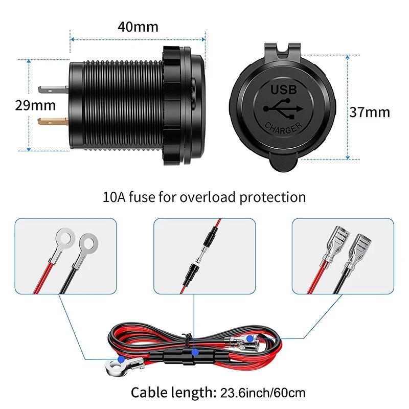 36W Dual USB Quick Charge 3.0 Car Charger Socket Waterproof 12V/24V QC3.0 USB Fast Charger Socket Power Outlet W/ Touch Switch