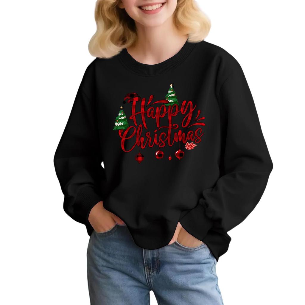 Kids' Fashion Loose-Fit Casual Long-Sleeve Christmas Print Oversized Crewneck Sweatshirt