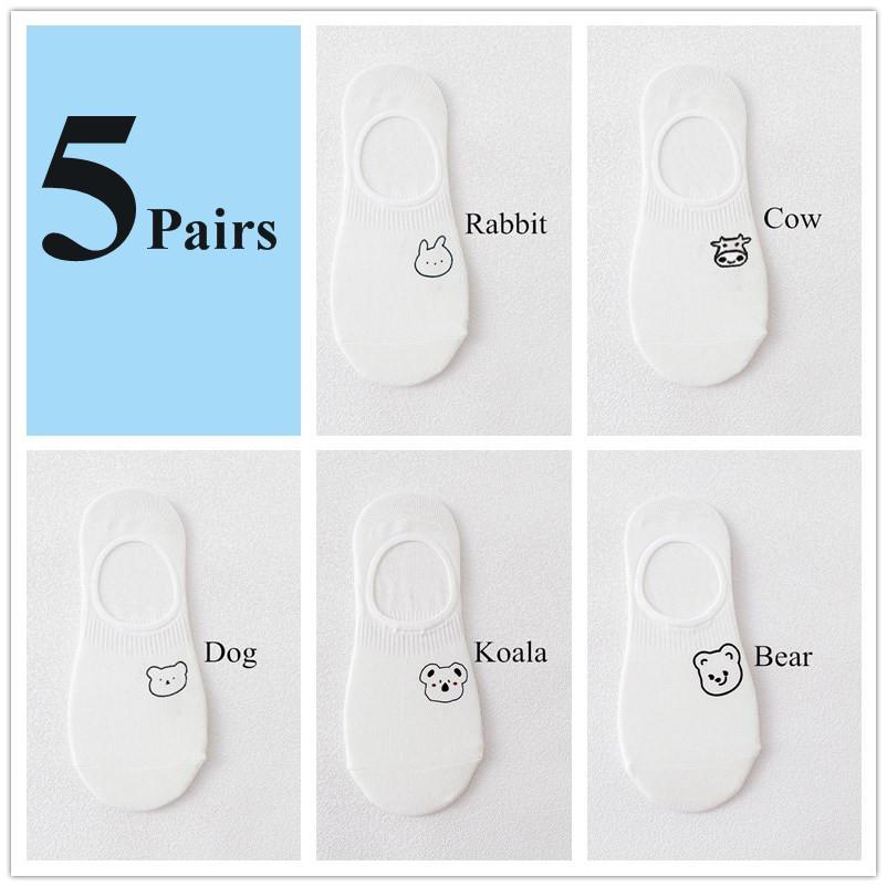 5 пар/лот короткие носки для женщин летние белые носки с изображением кролика, коровы, панды, коалы, животных, милые, забавные, счастливые, носки без присмотра
