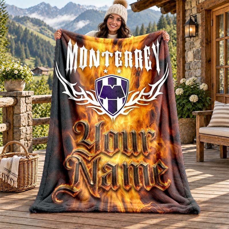 Club de Futboll Monterrey ICON Custom Name Flannel Blanket Personalized Soft Warm Plush Throw Blanket Customized Gift for Family Friends
