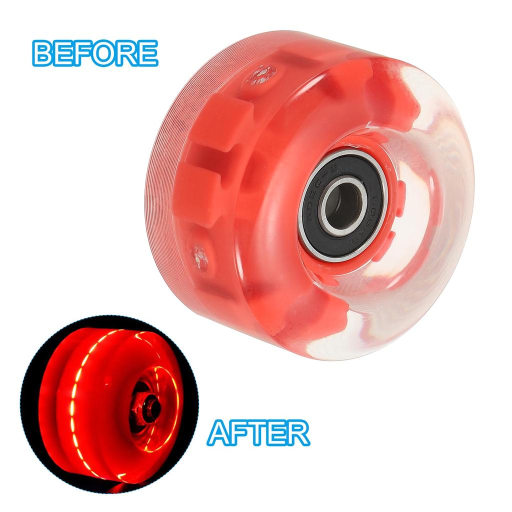 PATIKIL Roller Skate Wheel Set 8pcs 58 Mm 82A Light Up Skateboard Cruiser Wheel Set with Bearing Track Tool Kit for Outdoor Double Row Skating Red