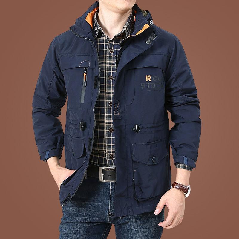 Мужская куртка для весны и осени, свободная спортивная куртка больших размеров, повседневная куртка для людей среднего возраста, куртка для инструментов