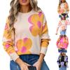 Women's Casual Fashion Comfortable Round Neck Pullover Contrast Color Flower Long Sleeve Street Trend Knitted Sweater