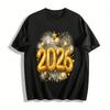 2026 Новый год Фейерверк Воздушные шары Принт Повседневный топ Футболка из чистого хлопка
