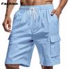 Men's Linen Solid Color Lace-up Sweatpants Men's Shorts Casual Pants