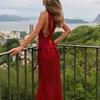 Летний новый продукт Женская одежда Французский сексуальный ветер V-образный вырез Халтер На шнуровке Облегающее Без спины С высокой талией Длинное платье на бретелях