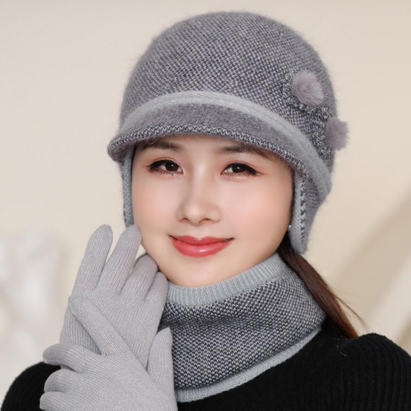 In The Elderly Hat Women Winter Double Warm Ear Protection Wool Hat Cold Knitted Cap