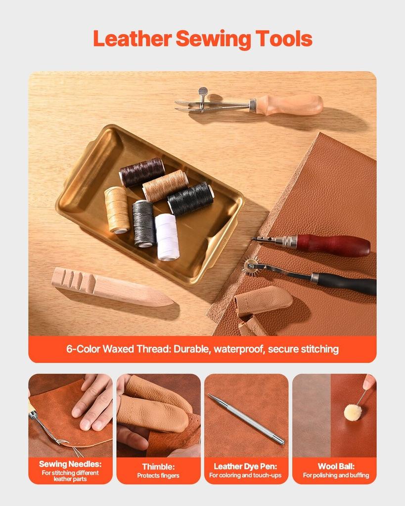Leather Working Tools Kit 59 PCS Engraving Punching Stamping Sewing Tools