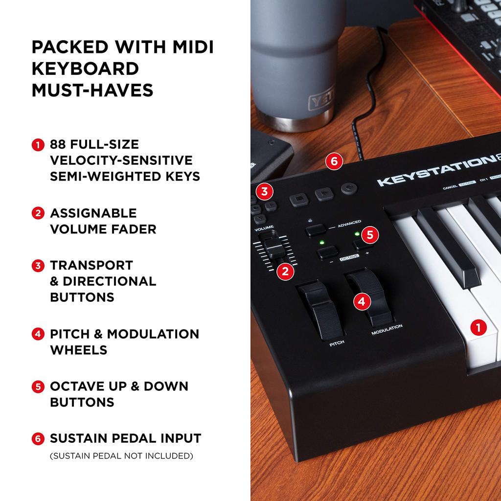 USB MIDI Keyboard with Virtual Synth and DAW Parameter Control Keystation 88MK3 M-Audio 88-key Semi-weight