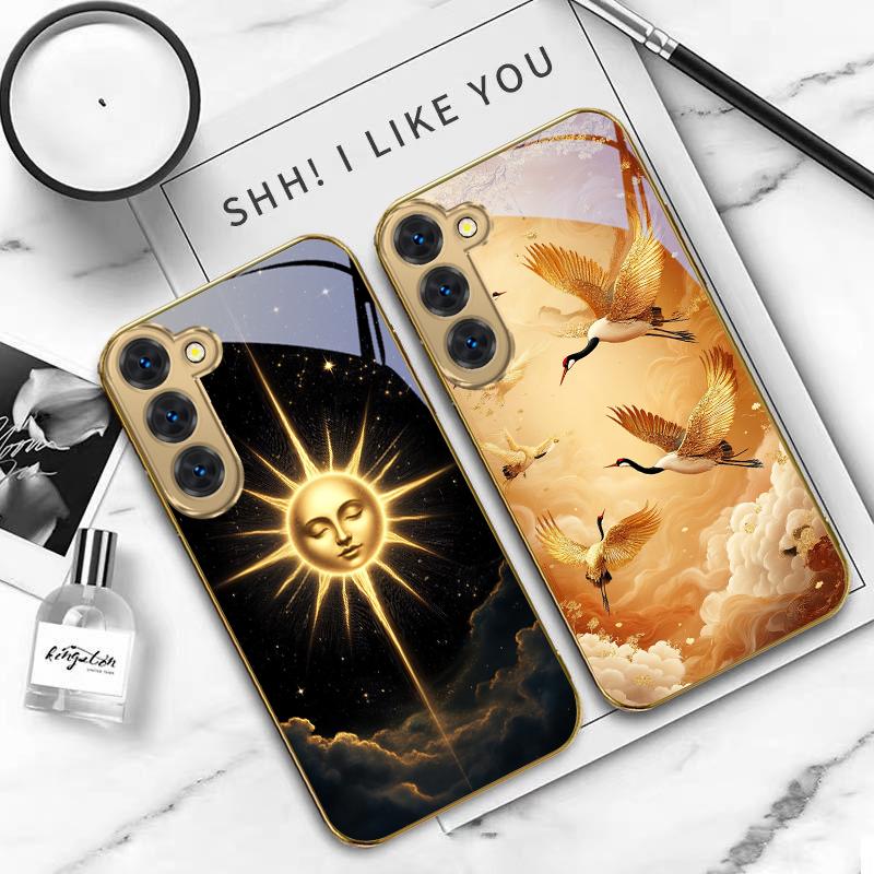 Таинственный черный кот Для Samsung Galaxy S26 S20 FE S21 S22 S23 Plus S24 Ultra S25Ultra S21+ S22Plus Золотой стеклянный чехол для телефона