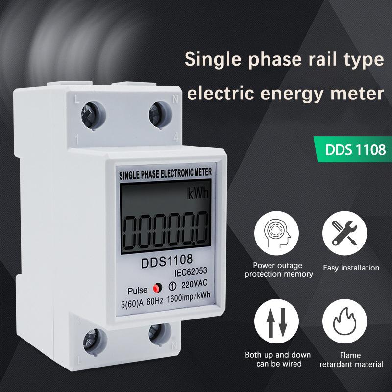 60A Dds1108 ЖК-цифровой дисплей Однофазный счетчик электроэнергии с подсветкой Однофазный счетчик электроэнергии Тестовые приборы Детекторы