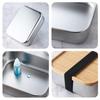 Stainless Steel Bento Lunch Box Metal Containers Wood Lid with 3Pcs Cutlery Set Lunch Box for
