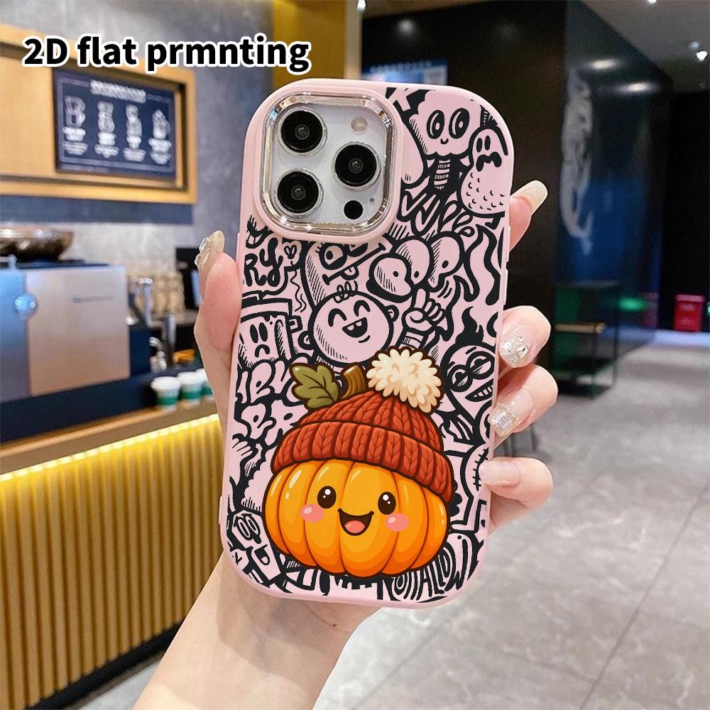 Phone case: 2D flat design suitable for iPhone 18 17 16 15 14 13 Pro protective case, couple style, pumpkin with a hat, Christmas and Halloween gifts
