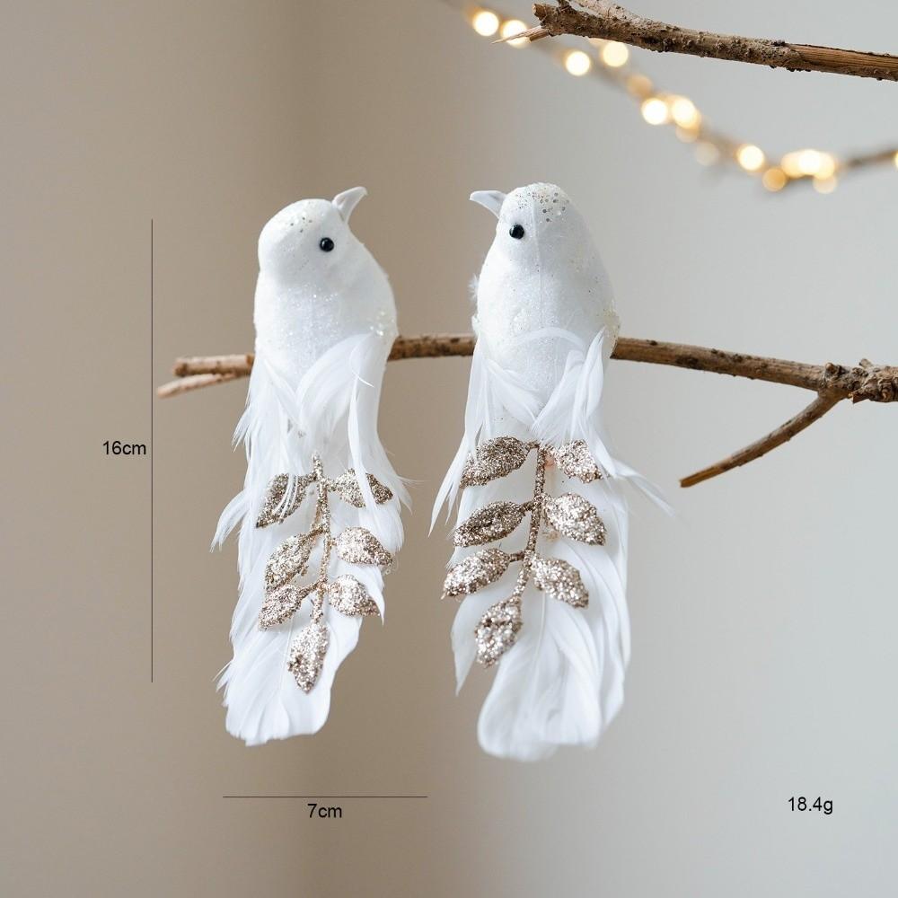 1pair Glitter Finish Artificial Bird Ornament Long Feather Tail Simulated Bird Decor Christmas Tree