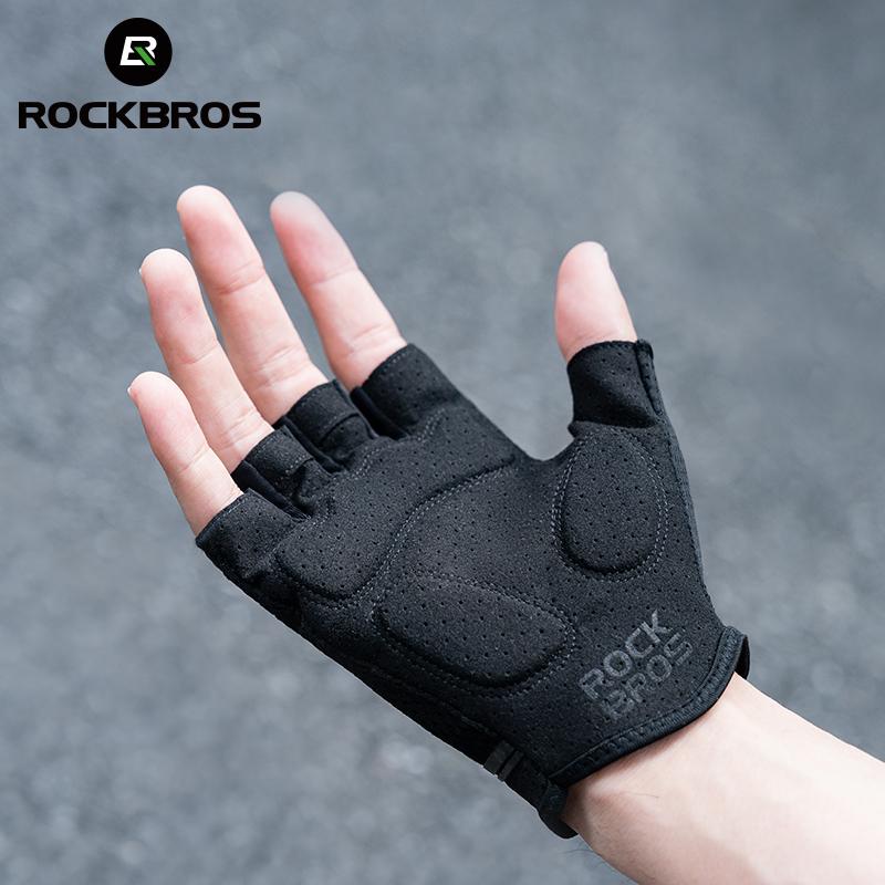 ROCKBROS Велоперчатки с полупальцами, дышащие, противоударные, с ладонными подушечками из SBR, высокая эластичность, для фитнеса и велосипеда