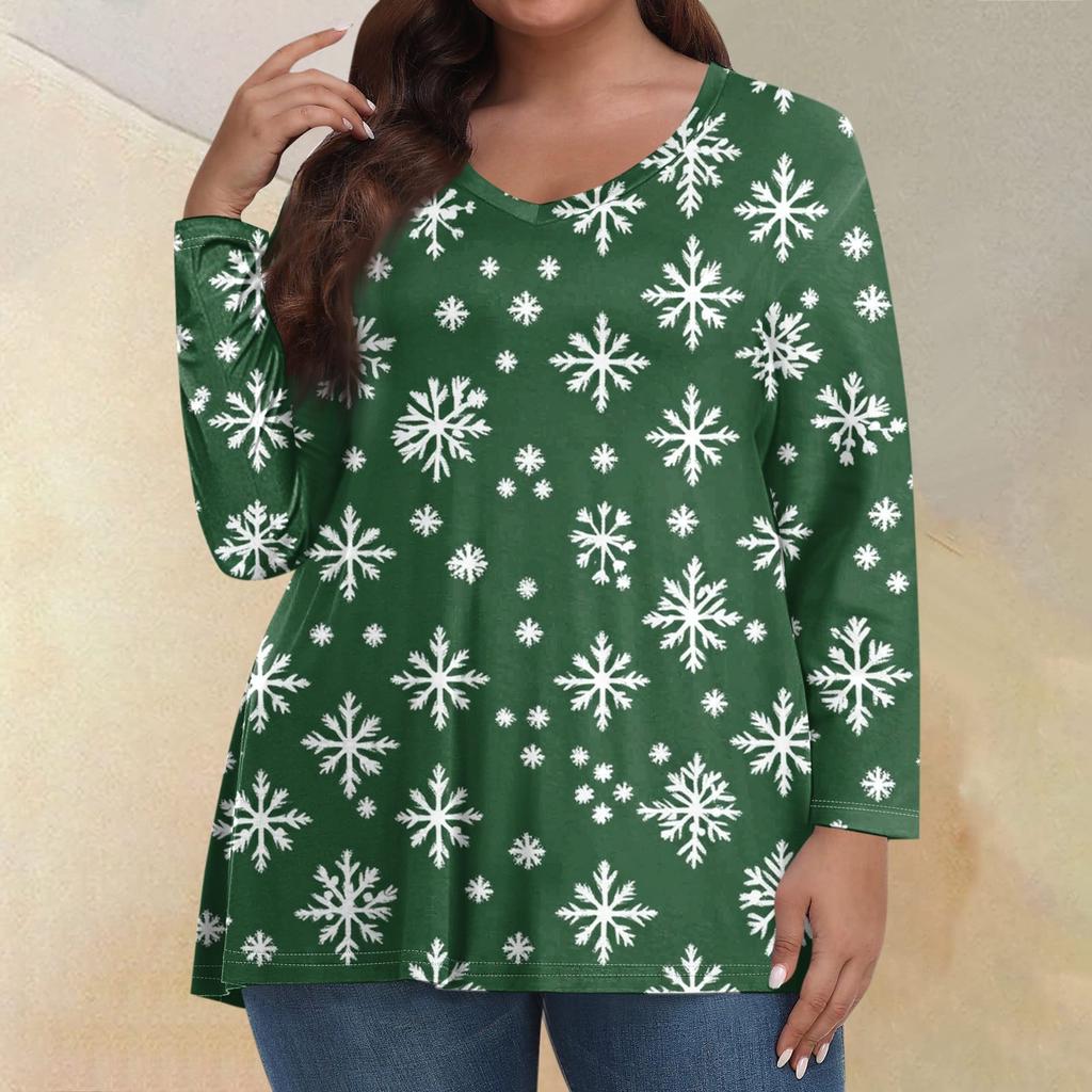 Женские топы больших размеров с длинным рукавом и принтом, рубашки с V-образным вырезом, повседневная одежда, топы