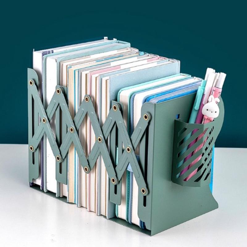 Retractable Bookstand with Pen Holder Integrated Desktop Book Storage Rack Baffle Book Clip Folding and Fixed