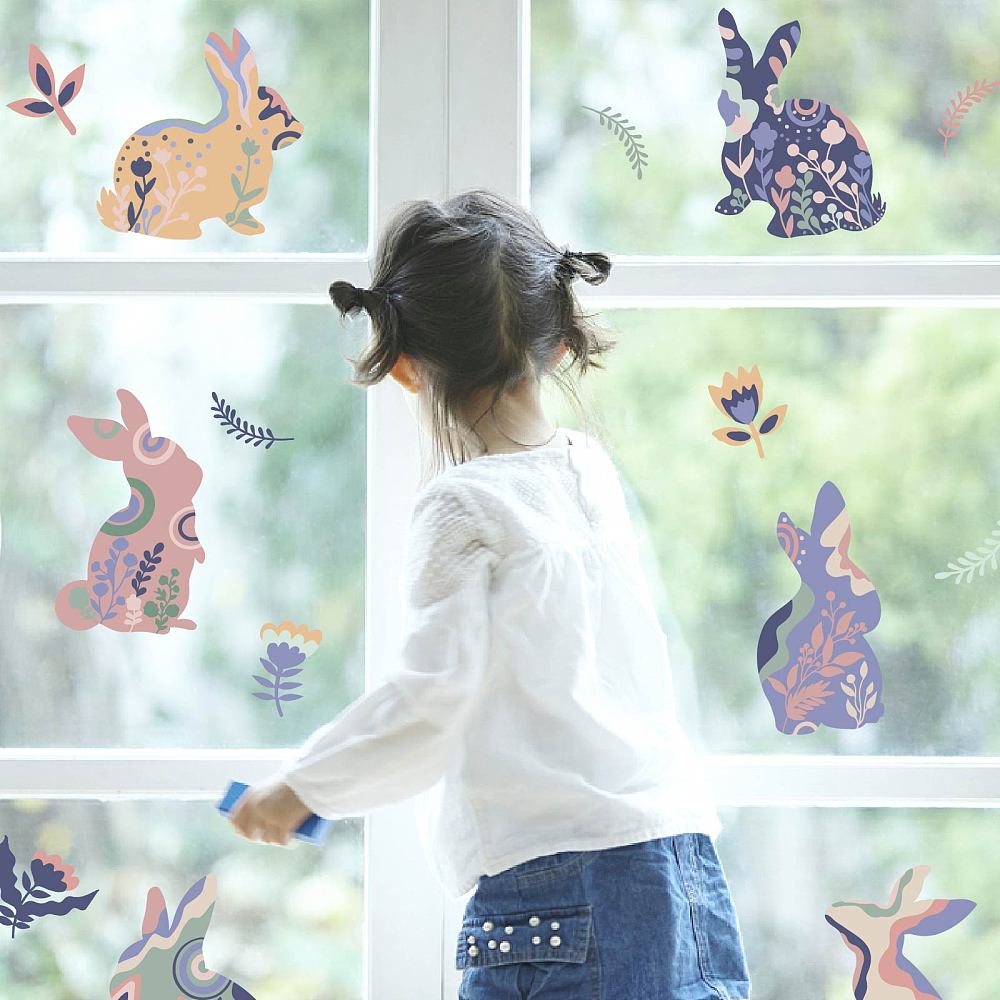1sheet PVC Wall Stickers Wall Decoration Rabbit Pattern 900x390mm