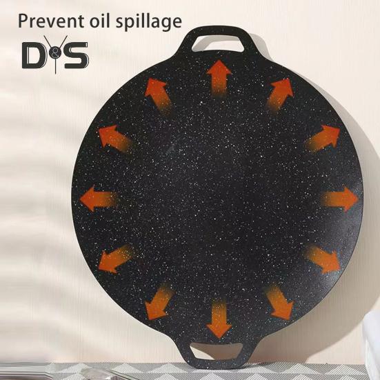 Korean Style BBQ Grill Pan for Stove Top Non-stick Round Frying Pan with Handles Pancake Griddle Pan for Indoor Cooking