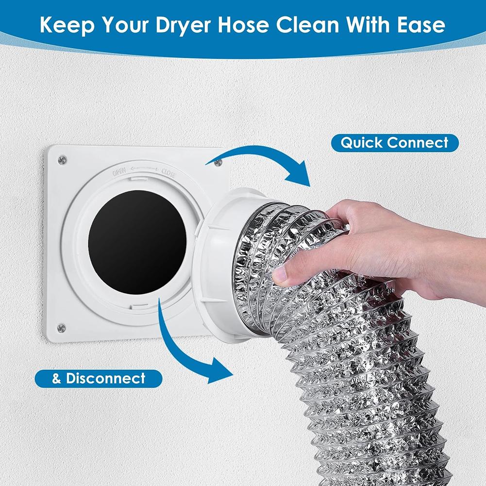 Dryer Vent Connector Kit With Wall Plate And Quick Connect For 4 Inch Hose, 7x7 Inch For Laundry Room Or Bathroom Exhaust