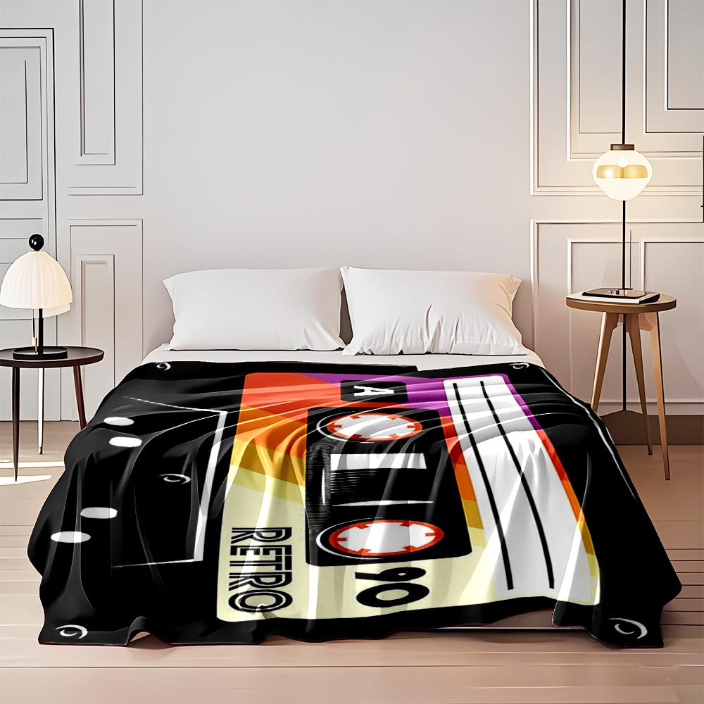 Retro Cassette Tape Graphic Design Blanket Flannel blanket for bedroom, living room, sofa, and nap sofas.
