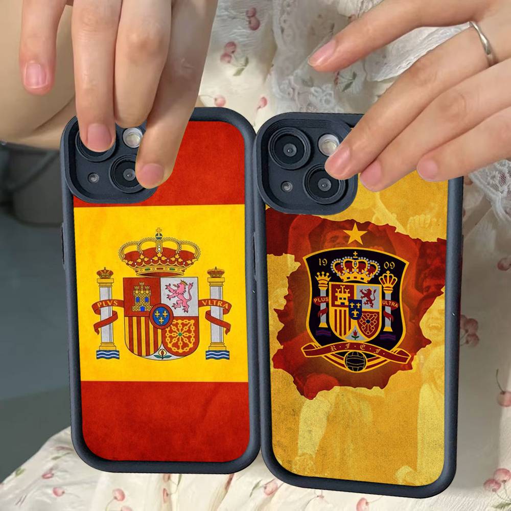 Флаг Испании для iPhone 17 16 15 14 13 12 11 Pro Max Plus Черный Полное Покрытие Мягкий Чехол Силиконовый Чехол