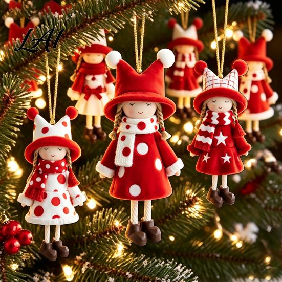 Natural Wood Craft Decor Red And White Doll Hanging Pendants for Christmas Tree Decorative Wooden Girls Festive Party Supplies Ornament Seasonal