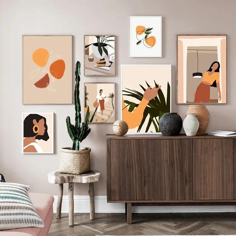 Bohemian Fashion Abstract Girl Art Canvas Painting Nordic Posters and Prints Wall Art Pictures for Living Room Home Decoration