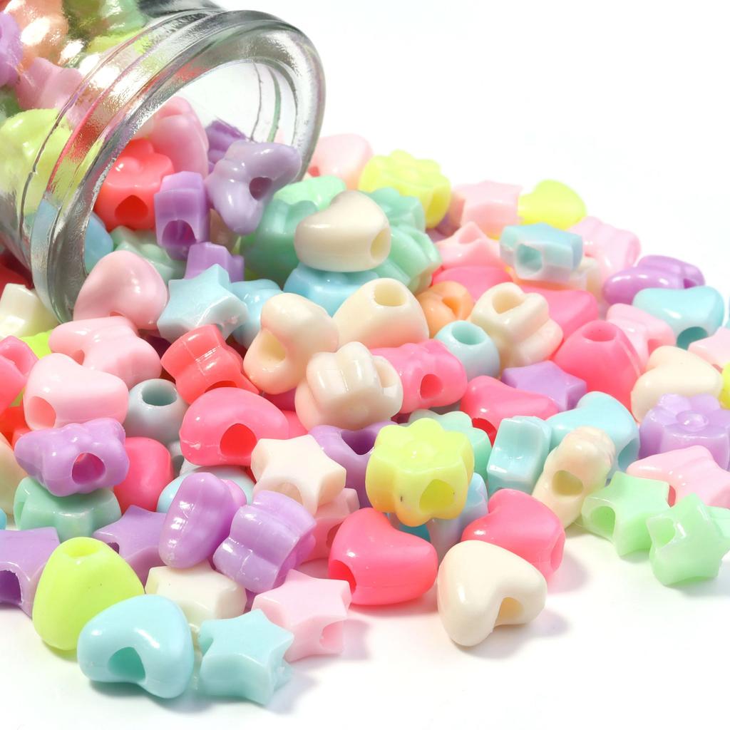 100pcs Heart Star Butterfly Flower Acrylic Beads Loose Spacer Beads Large Hole Beads for Jewelry Making Diy Bracelet Necklace