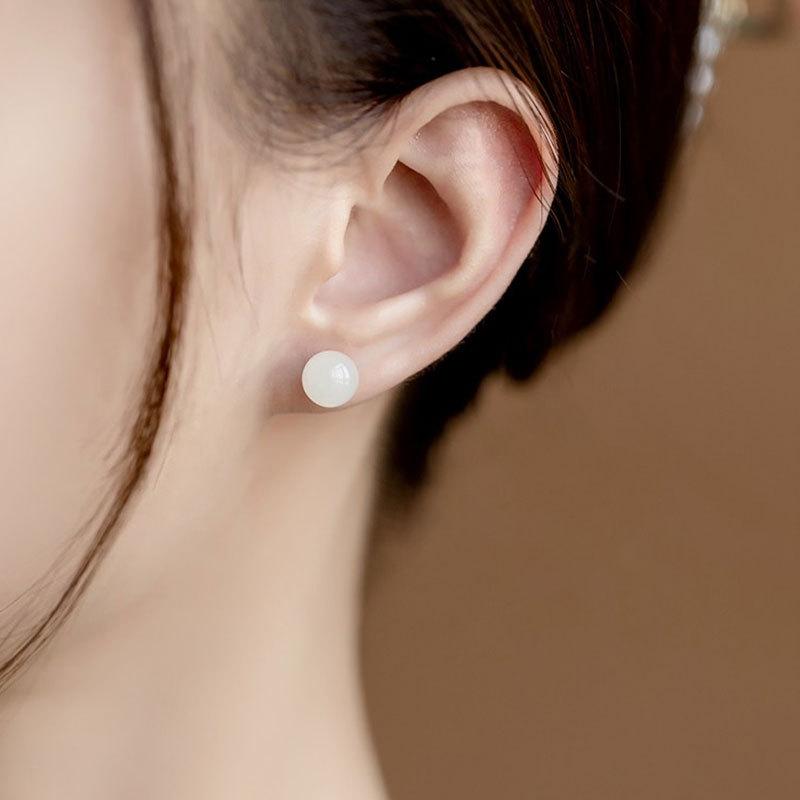 National Trend Style Hetian Jade Earrings for Women In Summer Small, Exquisite and Simple Temperament Jade Earrings