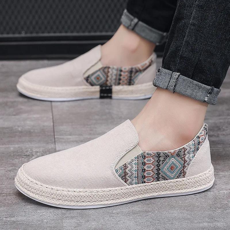 Men Loafers Shoes Summer Shoes Man New Fashion Canvas Footwear Soft Flat Comfy Flock Suede Leather Men Casual Vulcanized Shoe