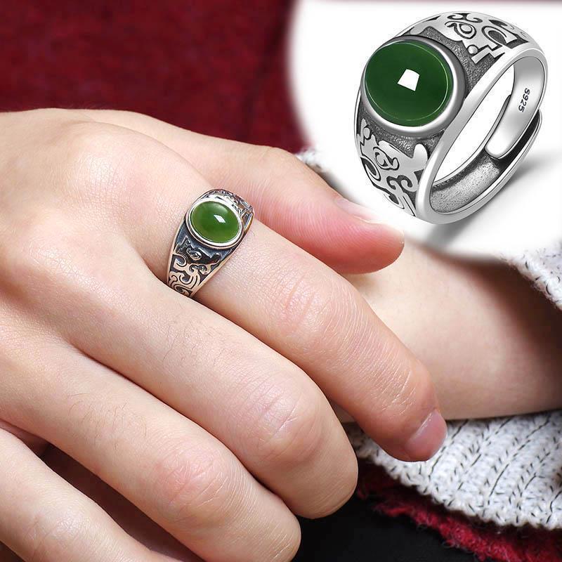 Imitation Hetian Jade Jasper Men's Ring Emerald Ring Men's Live Emerald Color Ring