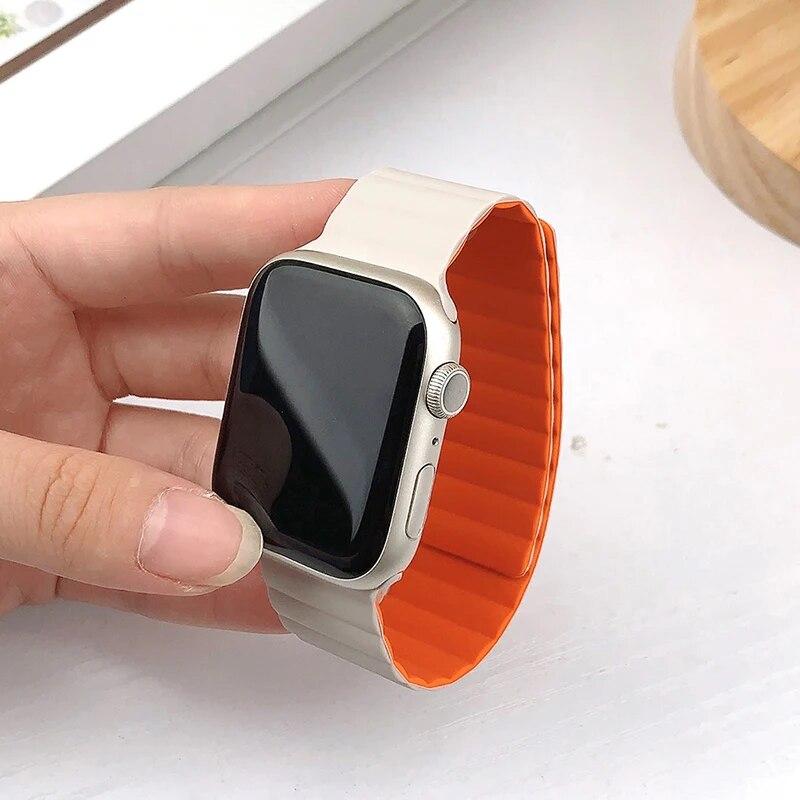 Ремешок для Apple Watch Band 44 мм, 40 мм, 45 мм, 41 мм, 42 мм, 38 мм, силиконовый браслет с магнитной петлей iWatch Series 8 7 Ultra 3 5 6 SE