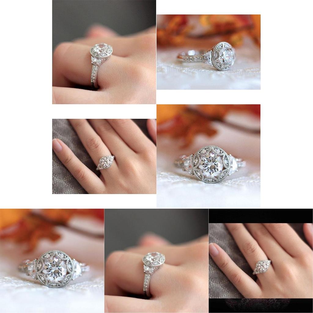 Elegant Silver Plated Ring With Round White Sapphire Rhinestone For Weddings