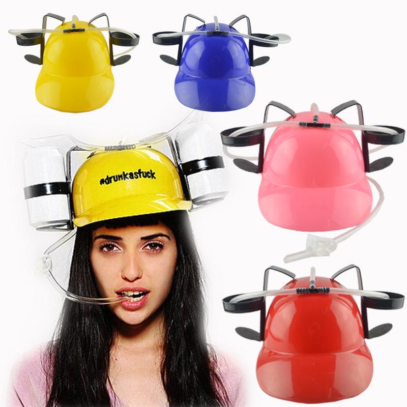 Lazy Beverage-Drinking Helmet Hat Headwear Creative Beer & Beverage Hat for Birthday Party & Outdoor