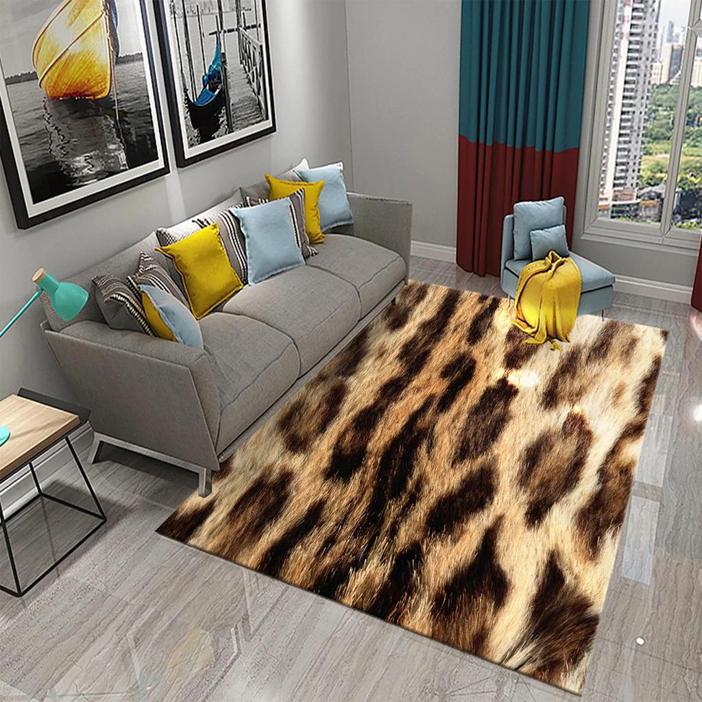 3D Animal Fur Carpets Leopard and Tiger Skin Rugs for Bedroom Living Room Kitchen Floor Decor Mats Bathroom Non-Slip Floor Rugs