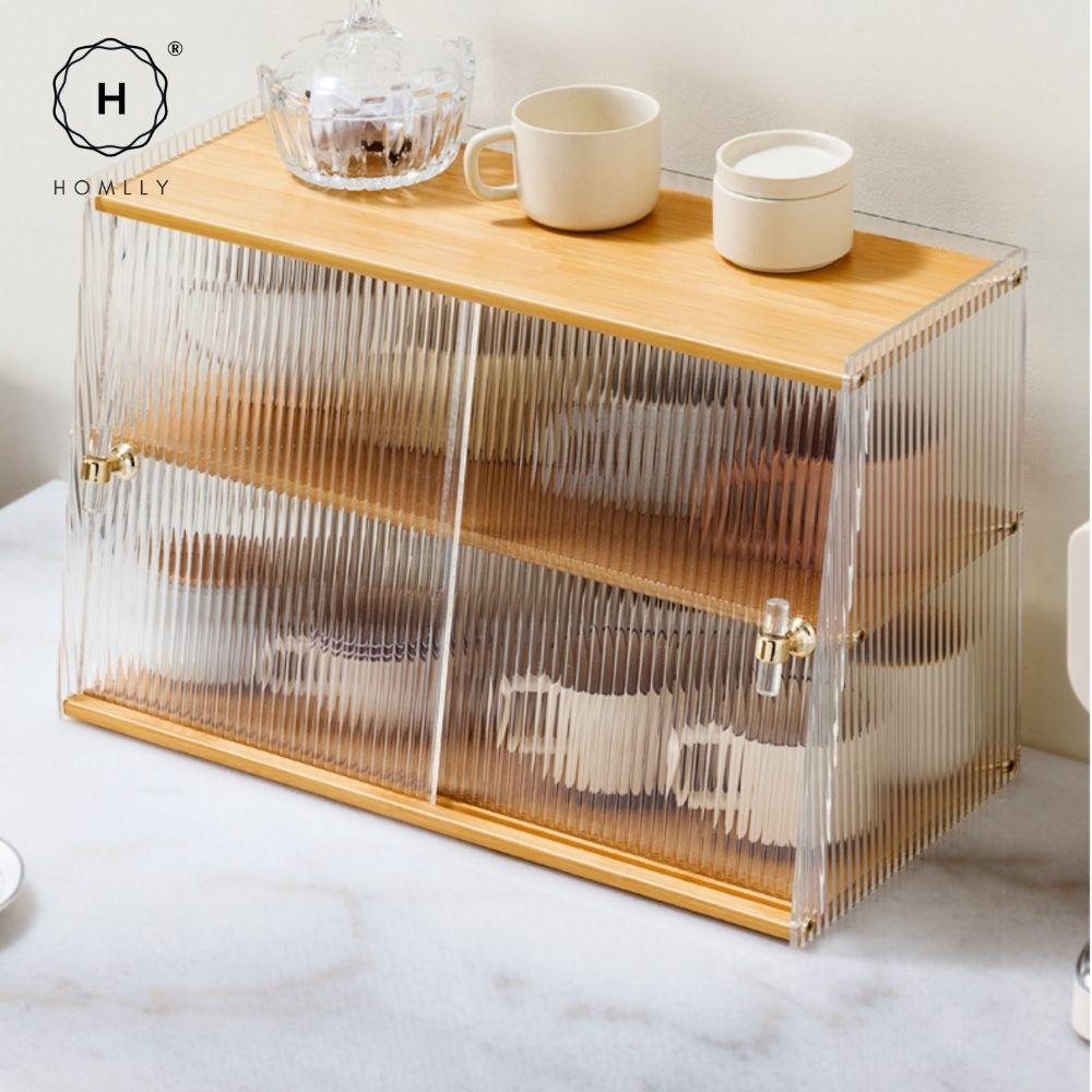 Homlly Dustproof Kitchen Storage Tabletop Cupboard Rack with Acrylic Door