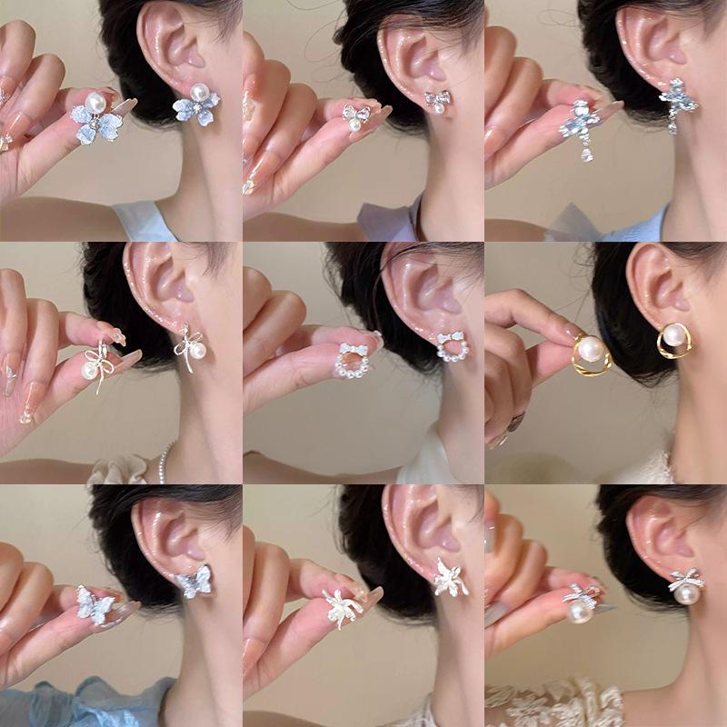 Уникальные серьги-пусеты из серебра 925 пробы с цирконом и жемчугом в виде бабочек для женщин - Высококачественная модная бижутерия