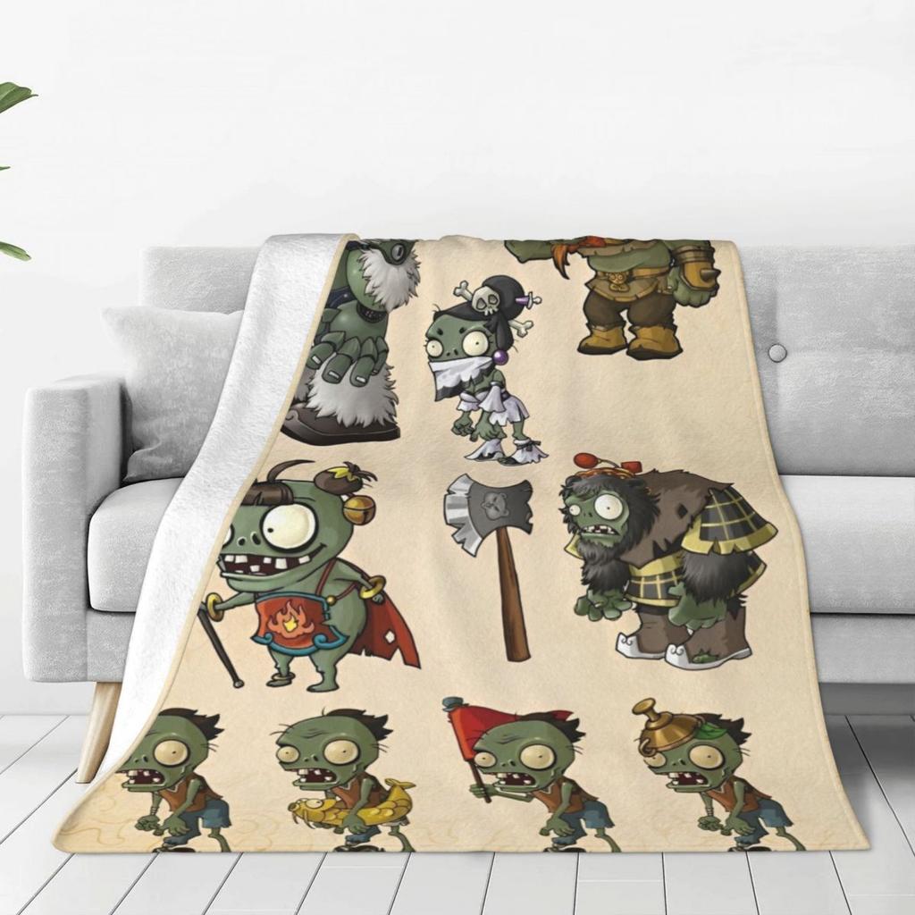 Игровое одеяло P-Plants-vs-Zombie, теплое, с принтом, для пикника, плюшевое покрывало, с графическим рисунком, для дивана, кресла, фланелевое постельное покрывало, чехол для дивана-кровати
