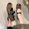 Retro Leopard Print One-word Buckle with Diagonal Head Low Heel Mary Jane Shoes 2025 New Flat Shoes Comfortable Light Mouth Single Shoes