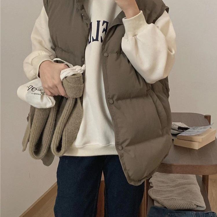 Женский короткий пуховый жилет - 2025 корейский стиль, свободный крой, куртка без рукавов для осени и зимы