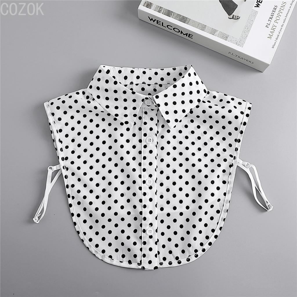 Women's Solid Colour Black White Vertical Small Flip Collar Versatile Shirt Jumper Jumper Fashion Lace False Collar Four Seasons