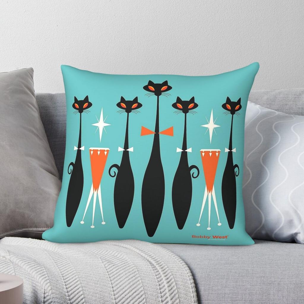 Kitty Club Cats Playing Congas Square Pillowcase Polyester Linen Velvet Printed Decorative Throw Pillow Case Home Cushion Cover
